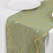 9ft Dusty Sage Green Gold Foil Tree Branch Pattern Polyester Table Runner