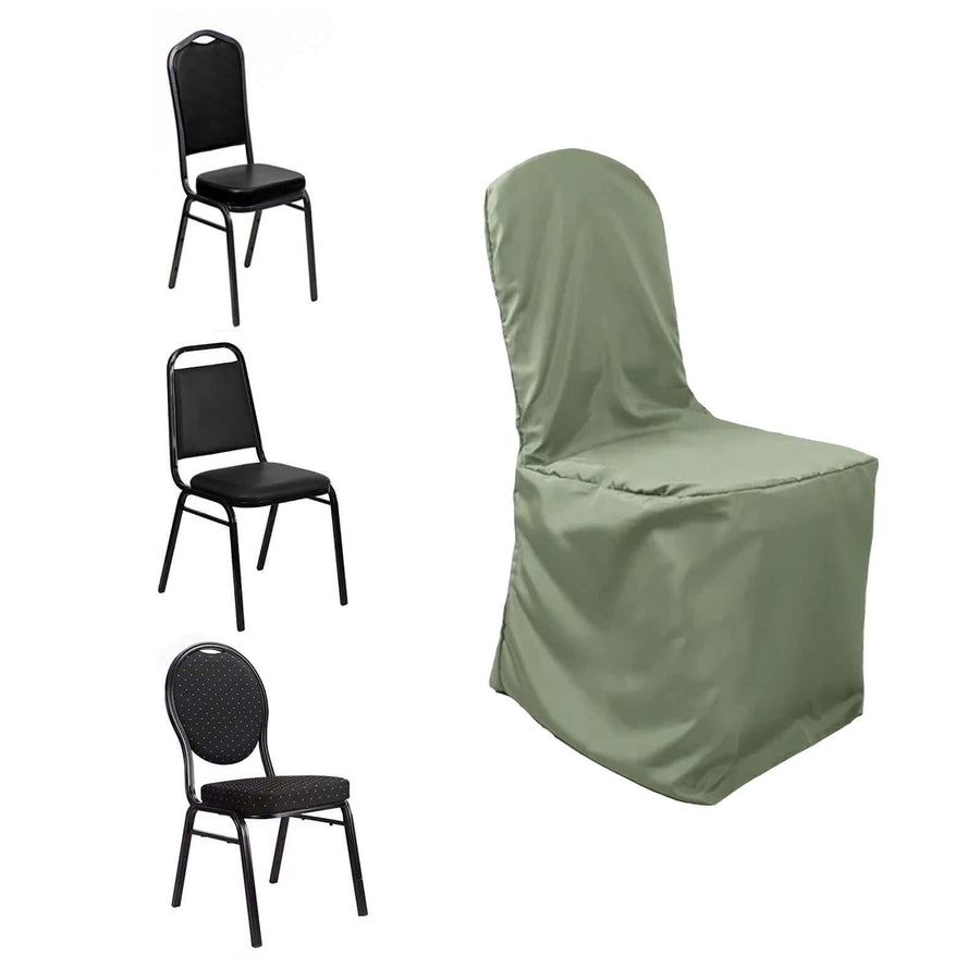 Dusty Sage Green Polyester Banquet Chair Cover, Reusable Stain Resistant Slip On Chair Cover