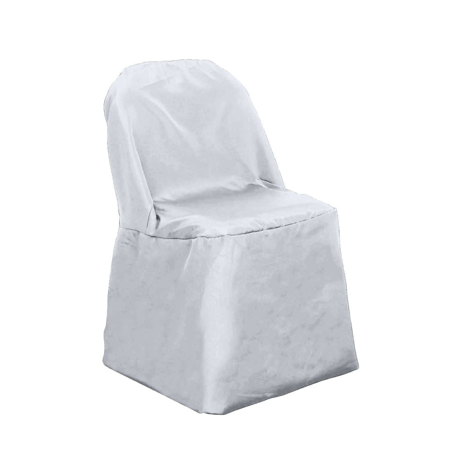 Silver Polyester Folding Chair Cover, Reusable Stain Resistant Slip On Chair Cover