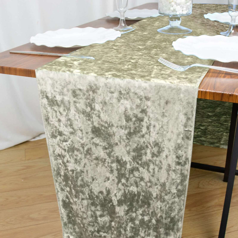 12inch x 108inch Sage Green Premium Crushed Velvet Table Runner – 190GSM