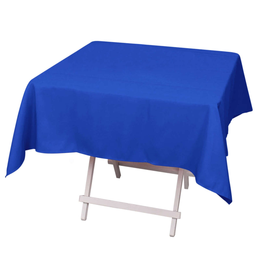 Blue tablecloth draped over a folding table for events and gatherings.