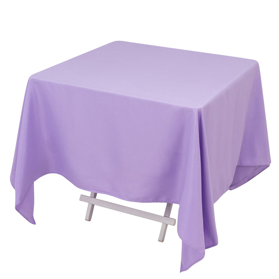 Purple square tablecloth on a white table
