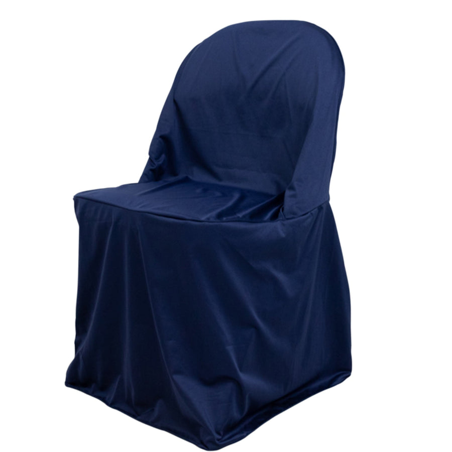 Premium Scuba Slip On Folding Chair Covers Navy Blue - Stain-Resistant Reusable Durable#whtbkgd
