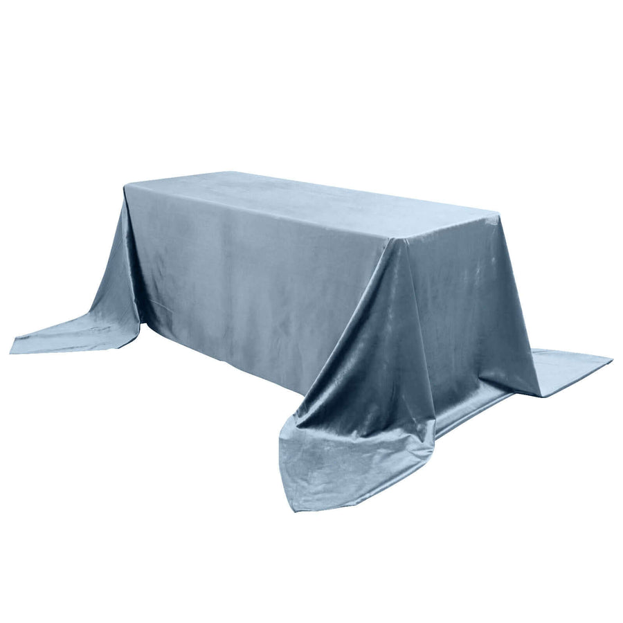 90inch x156inch Dusty Blue Seamless Premium Velvet Rectangle Tablecloth, Reusable Linen