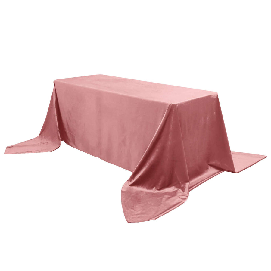 90inch x156inch Dusty Rose Seamless Premium Velvet Rectangle Tablecloth, Reusable Linen