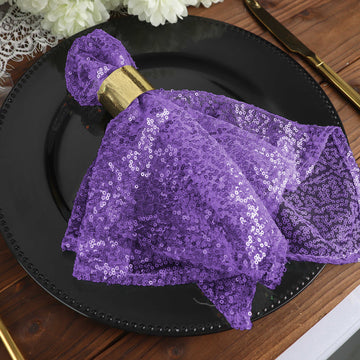 20"x20" Purple Premium Sequin Cloth Dinner Napkin Reusable Linen