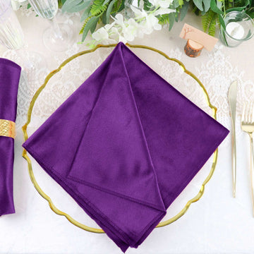 5 Pack Purple Premium Sheen Finish Velvet Cloth Dinner Napkins - 20"x20"