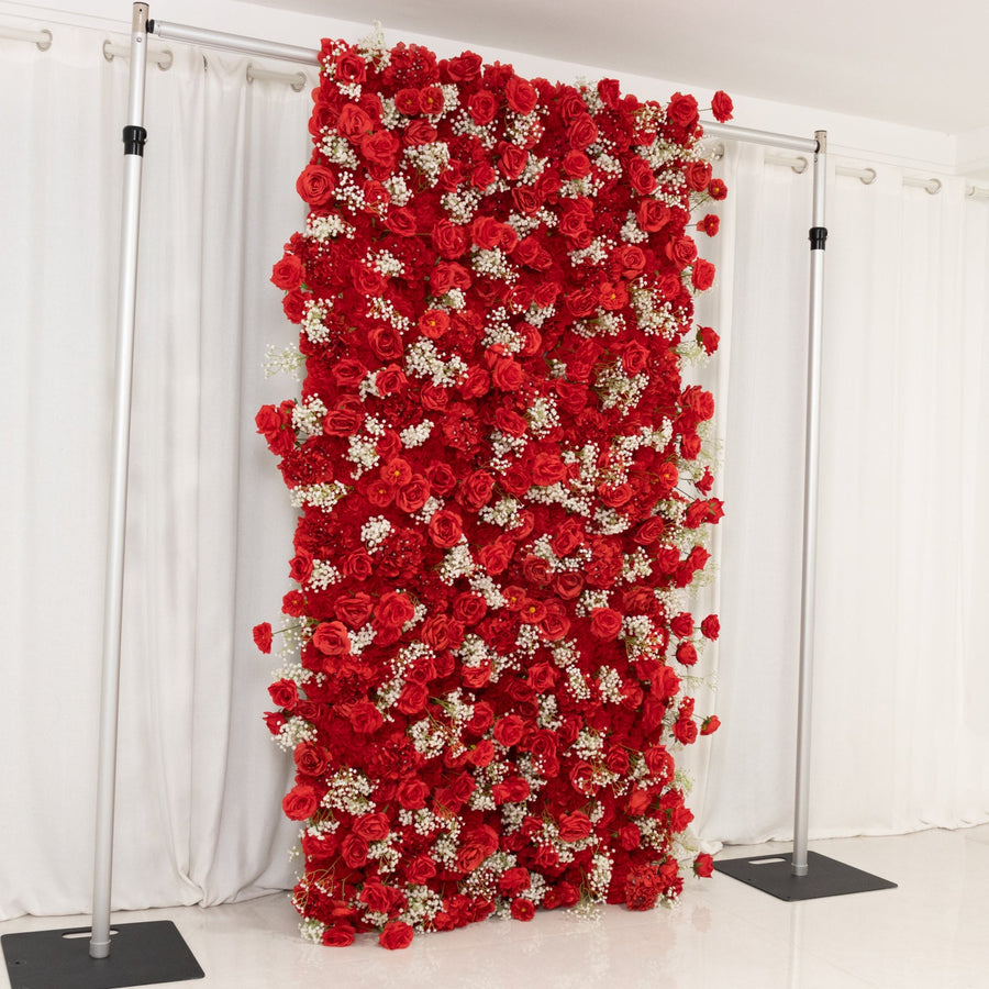 Artificial Flower Wall Panel Backdrop – Roll Up 8ftx4ft with Red Silk Roses