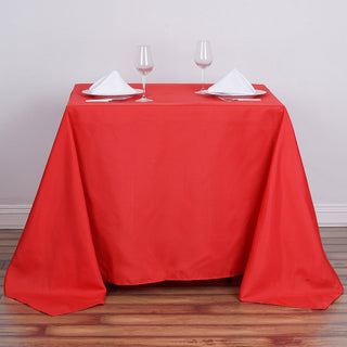 Create a Stunning Red Event Decor with a Square Polyester Table Overlay Create a Stunning Red Event Decor with a Square Polyester Table Overlay