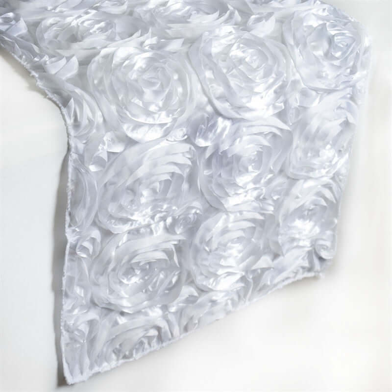 14"x108" Grandiose Rosette Satin Runner For Table Top Wedding Catering Party Event Decorations - White