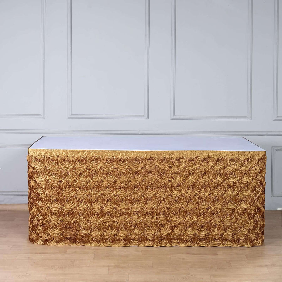 21 FT Gold 3D Rosette Satin Table Skirt