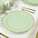 10-Pack Economy Round Plastic Charger Plates 13" in Sage Green with Gold Beaded Rim, Stylish Dinner