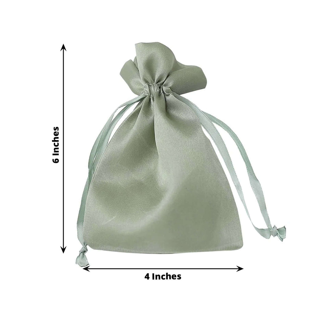 Sage Green Satin Drawstring Gift Bags TableclothsFactory