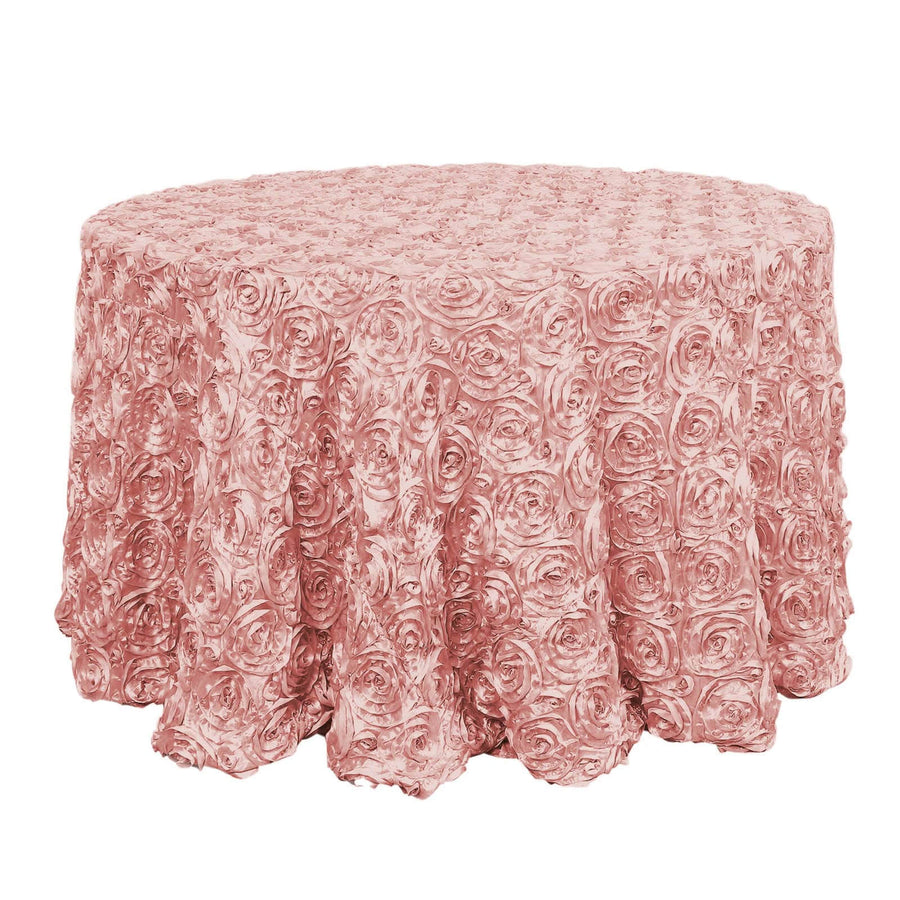 120inch Dusty Rose Grandiose 3D Rosette Satin Round Tablecloth