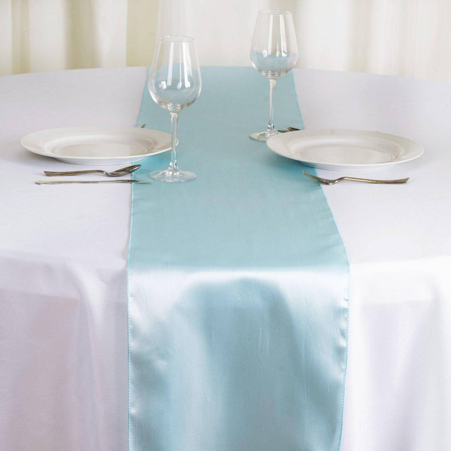 12"x108" Light Blue Satin Table Runner#whtbkgd