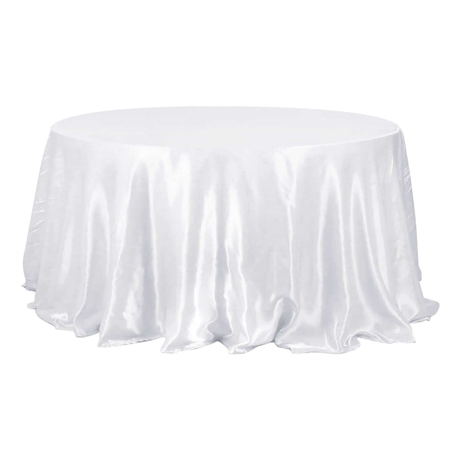 132Inch White Seamless Satin Round Tablecloth