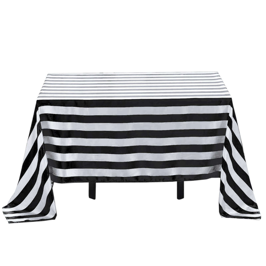 60"x102" Black White Stripe Satin Rectangle Tablecloth