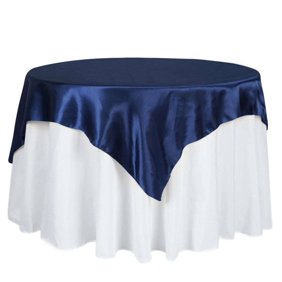 60"x 60" Navy Blue Seamless Satin Square Tablecloth Overlay