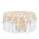 72x72inch Beige 3D Rosette Satin Table Overlay, Square Tablecloth Topper