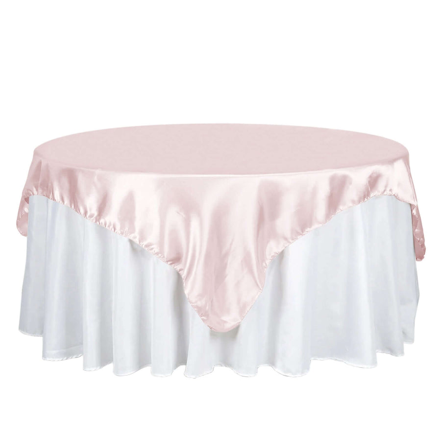 72"x72" Blush Satin Square Tablecloth Overlay