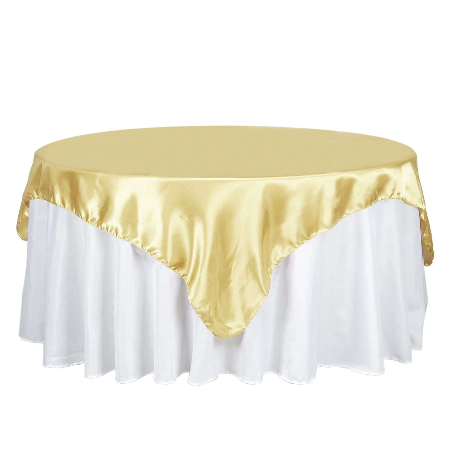 72" x 72" Champagne Satin Square Tablecloth Overlay