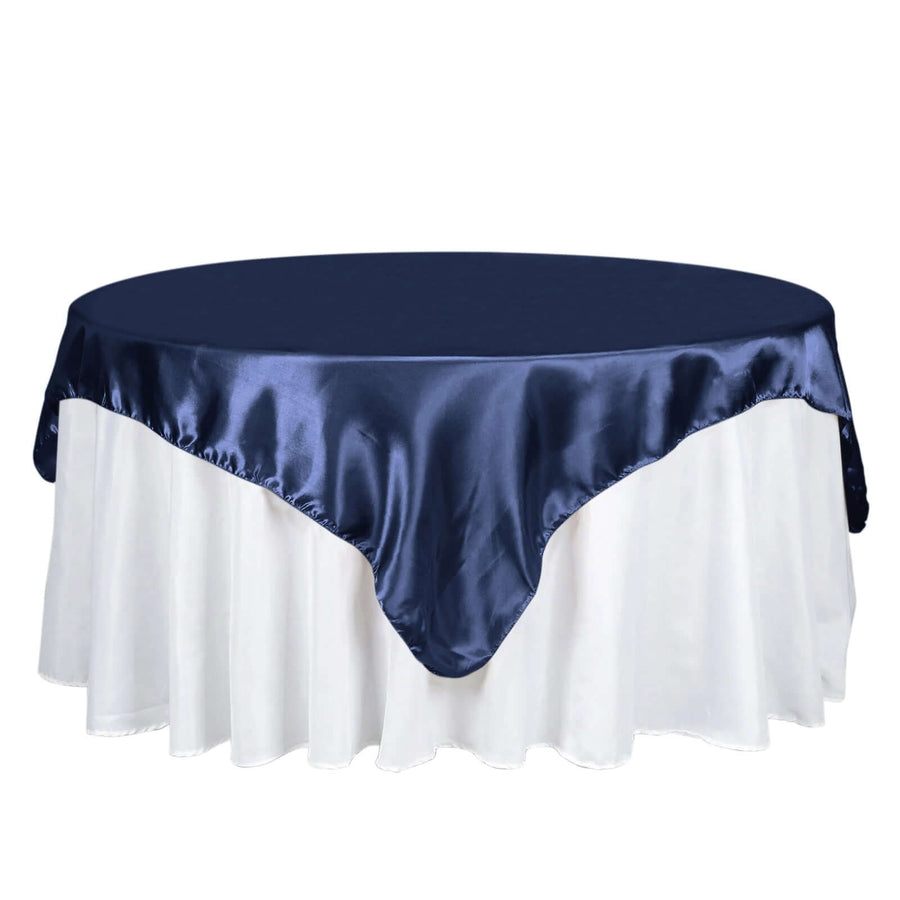 72" x 72" Navy Blue Satin Square Tablecloth Overlay