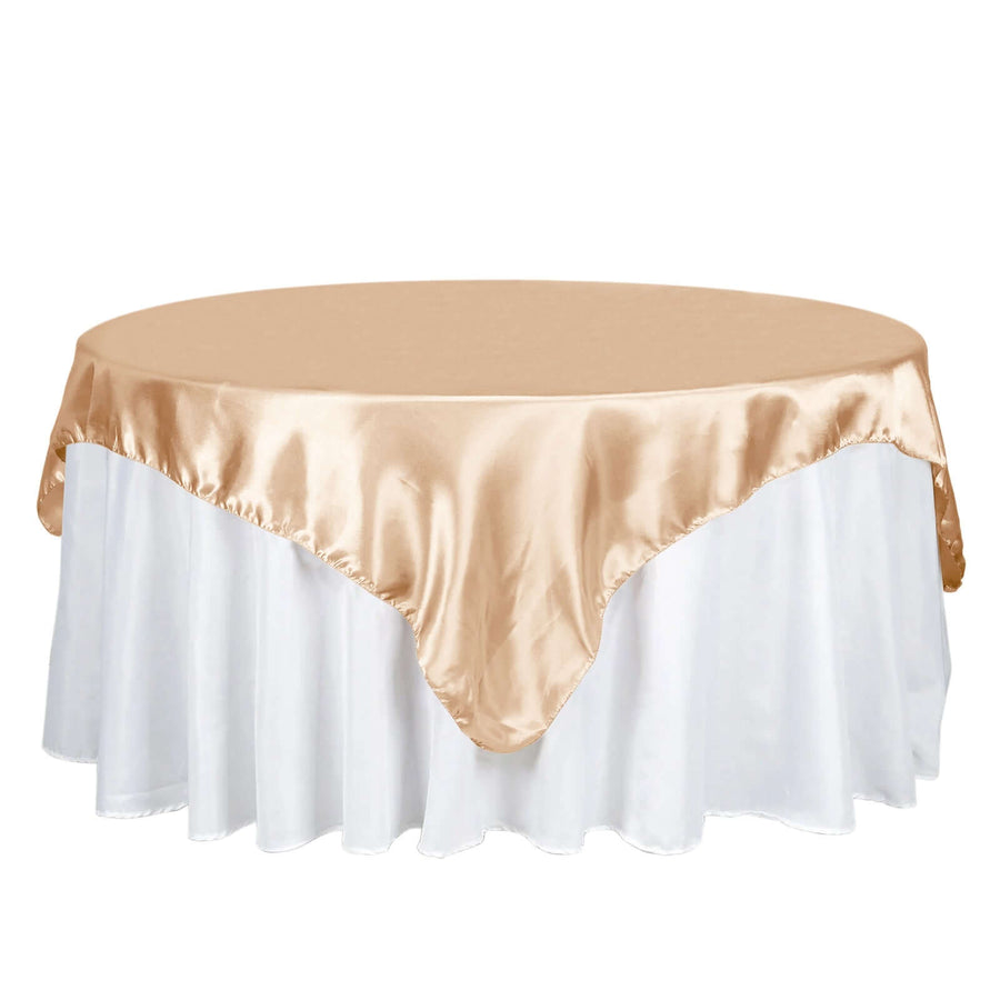 72"x72" Nude Satin Square Table Overlay