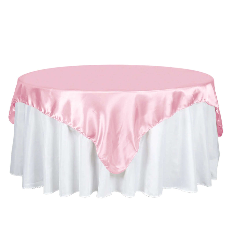 72" x 72" Pink Satin Square Tablecloth Overlay