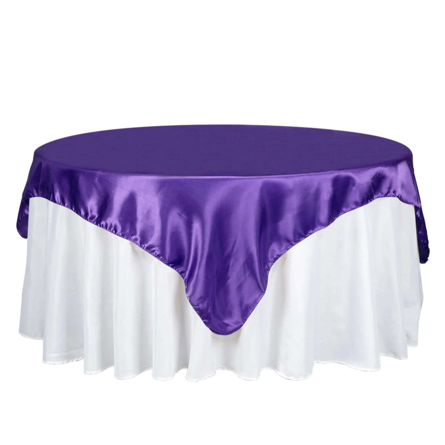 72" x 72" Purple Satin Square Tablecloth Overlay