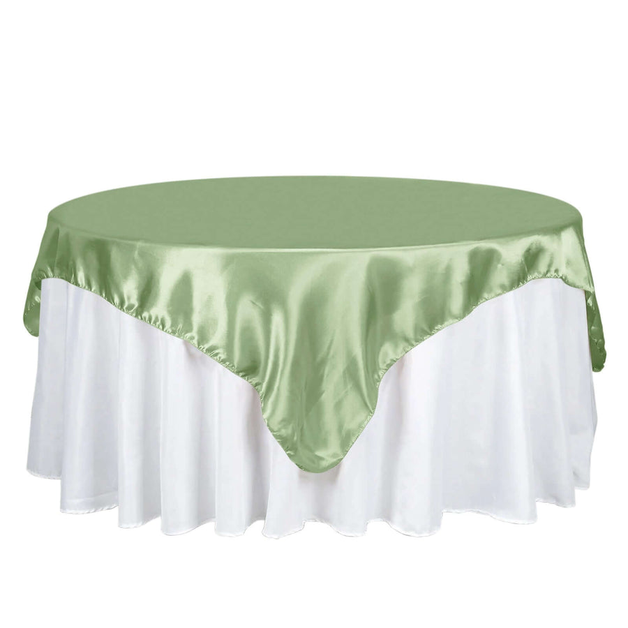72" x 72" Sage Green Satin Square Tablecloth Overlay