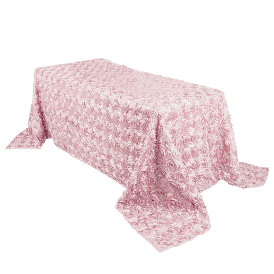 90x132inch Blush / Rose Gold Grandiose 3D Rosette Satin Rectangle Tablecloth