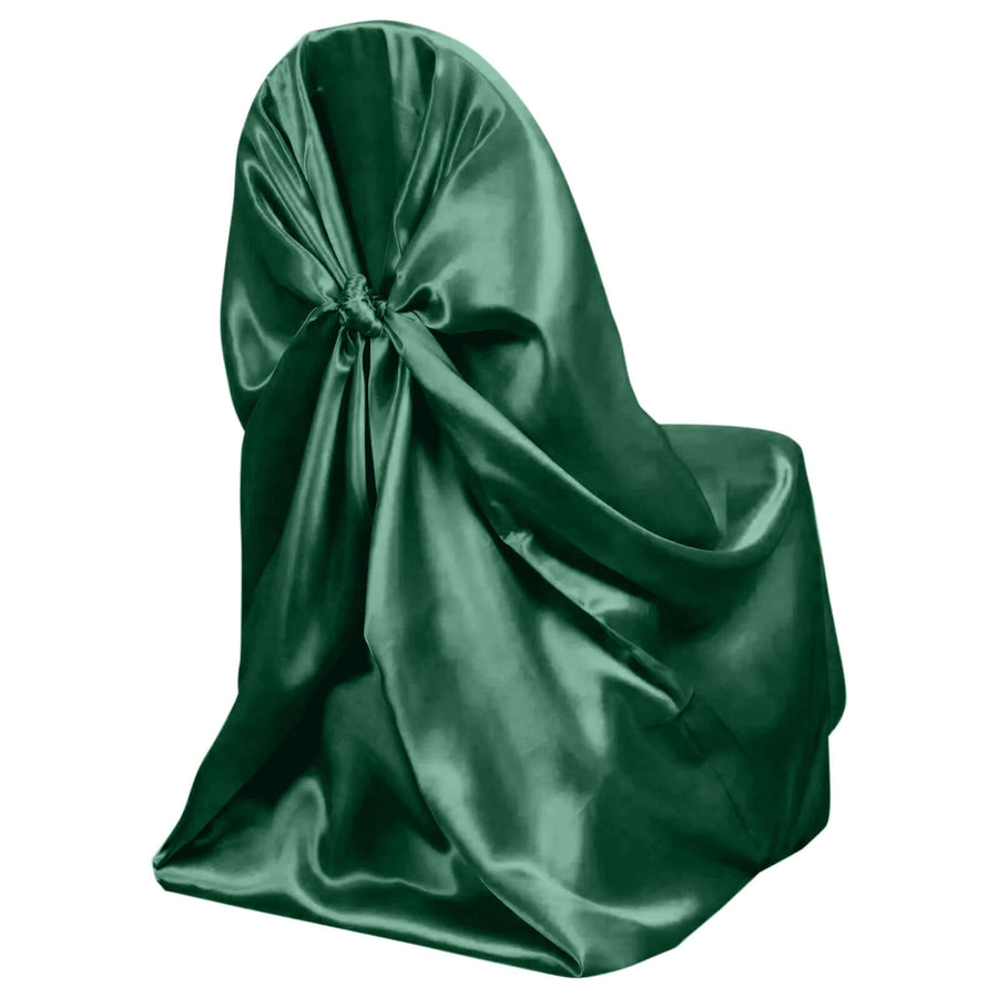 Hunter Emerald Green Satin Self-Tie Universal Chair Cover, Folding, Dining, Banquet