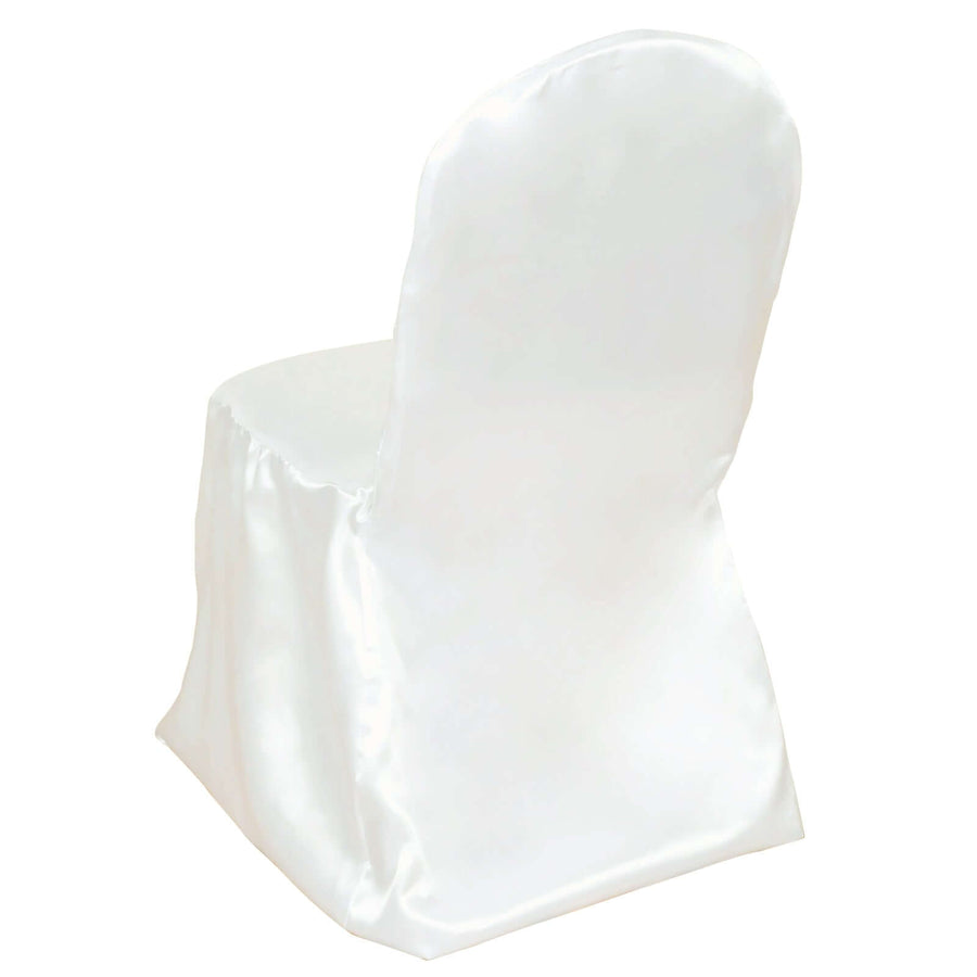 Ivory Glossy Satin Banquet Chair Covers, Reusable Elegant Chair Covers