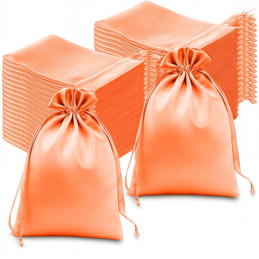 60 Pack 6x9inch Peach Satin Wedding Party Favor Bags, Drawstring Pouch Gift Bags