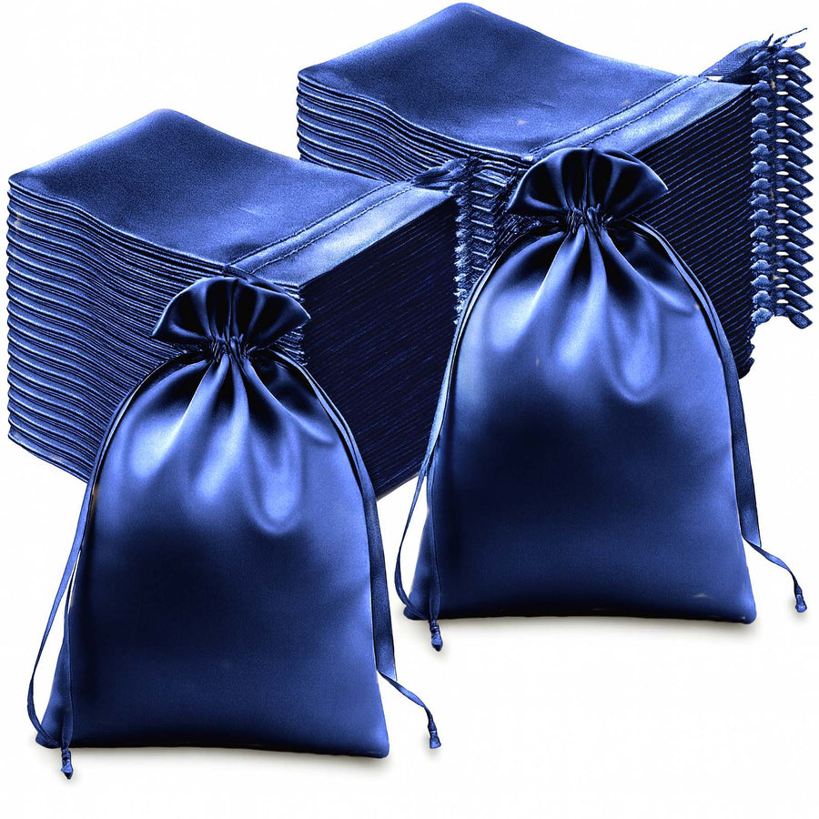 60 Pack 6x9inch Royal Blue Satin Wedding Party Favor Bags, Drawstring Pouch Gift Bags