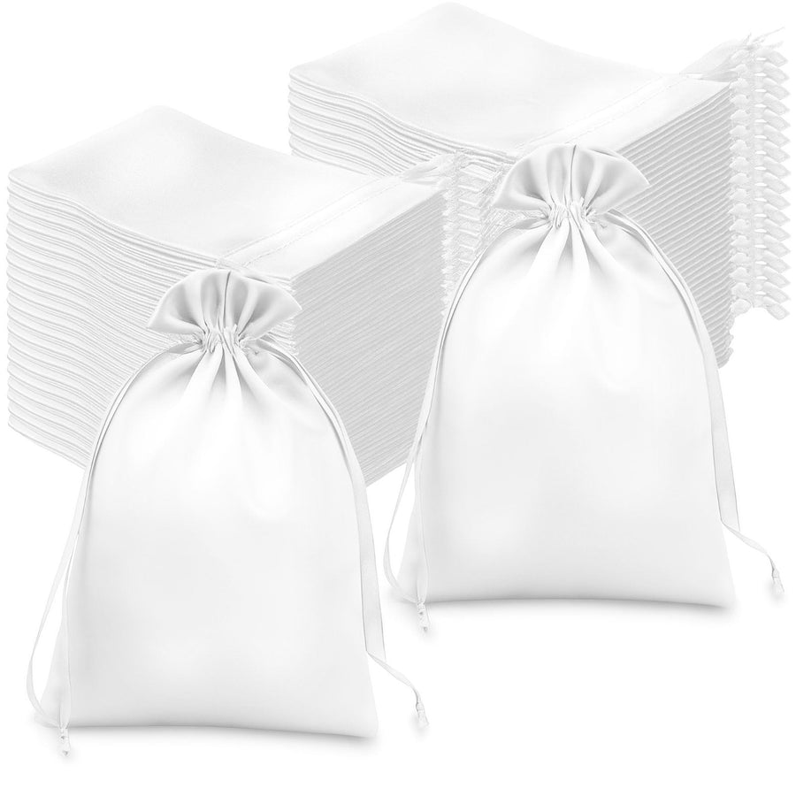White satin drawstring bags set, ideal for gifts or storage