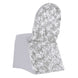Silver Satin Rosette Spandex Stretch Banquet Chair Cover, Fitted Slip On Chair Cover