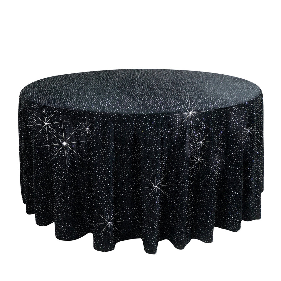 Scuba Round Tablecloth 120 Black with Rhinestone Accents – Seamless, Wrinkle-Free