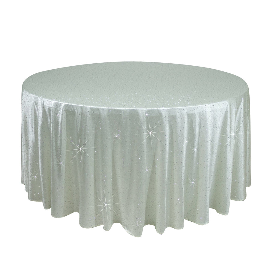 Scuba Round Tablecloth 120 Pearl White with Rhinestone Accents – Seamless, Wrinkle-Free