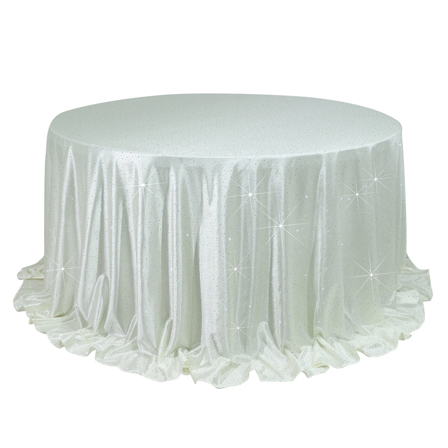 Scuba Round Tablecloth 132 Pearl White with Rhinestone Accents – Seamless, Wrinkle-Free