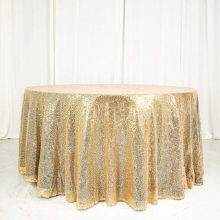 Elevate Your Event Decor with the Champagne Seamless Premium Sequin Round Tablecloth Elevate Your Event Decor with the Champagne Seamless Premium Sequin Round Tablecloth