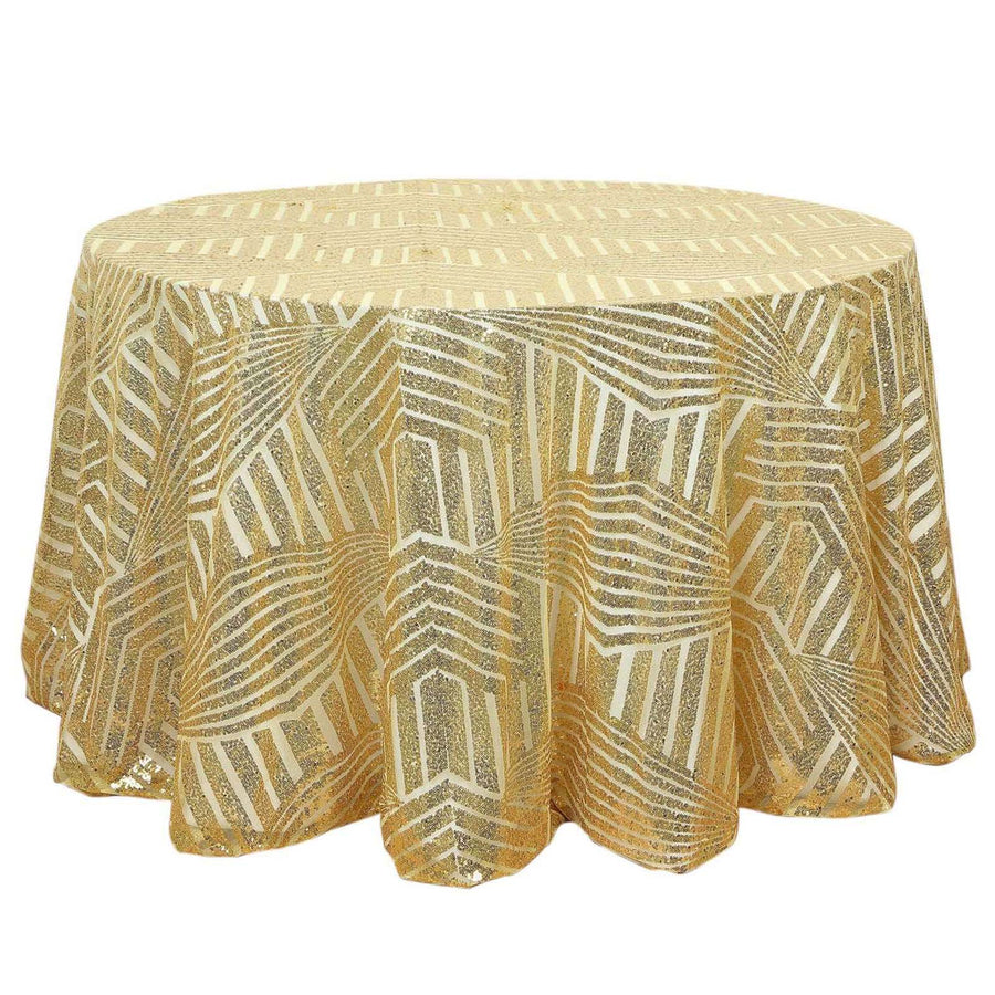 120inch Gold Geometric Glitz Art Deco Sequin Round Tablecloth