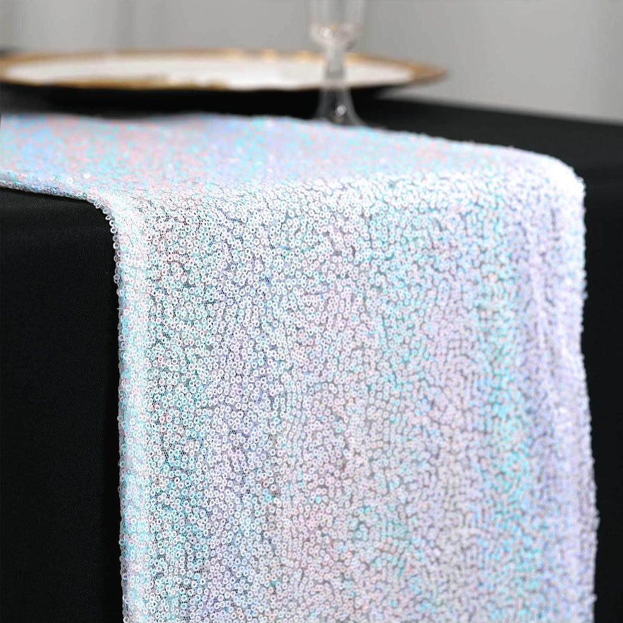 12inch x 108inch Iridescent Blue Premium Sequin Table Runner