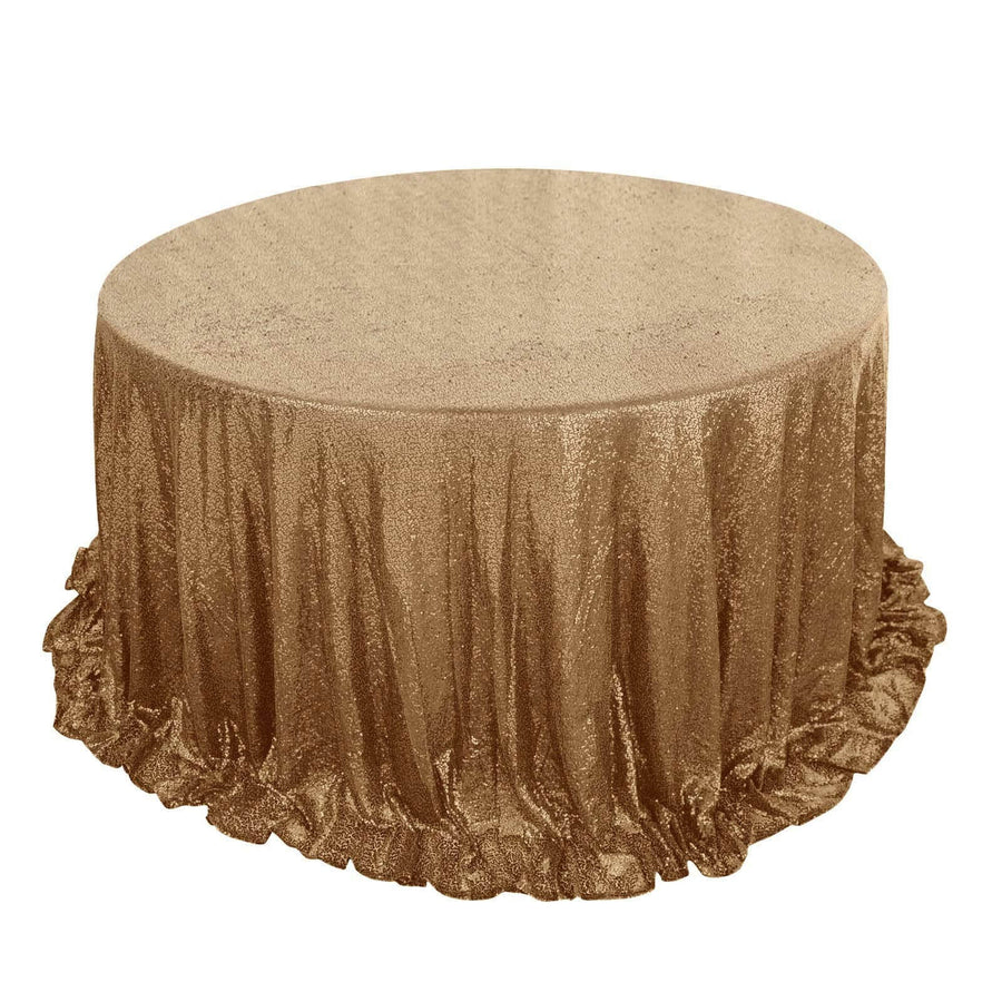 132Inches Gold Premium Sequin Round Tablecloth, Sparkly Tablecloth