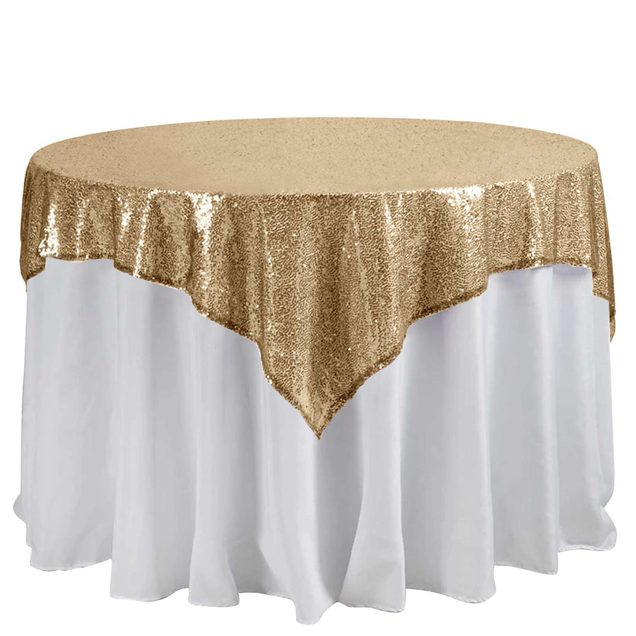 60" x 60" Gold Duchess Sequin Square Overlay