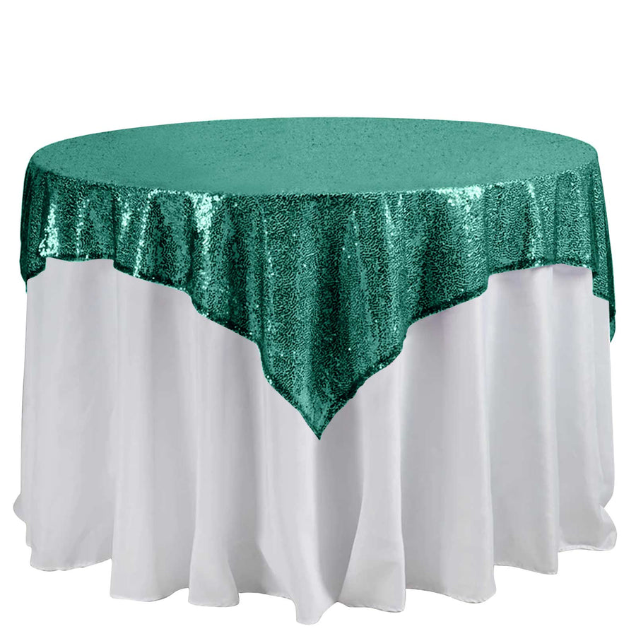 60inch x 60inch Hunter Emerald Green Duchess Sequin Square Overlay