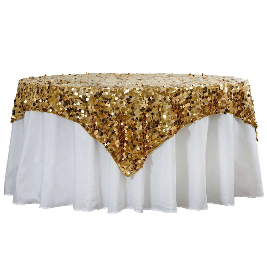72" x 72" Gold Premium Big Payette Sequin Overlay