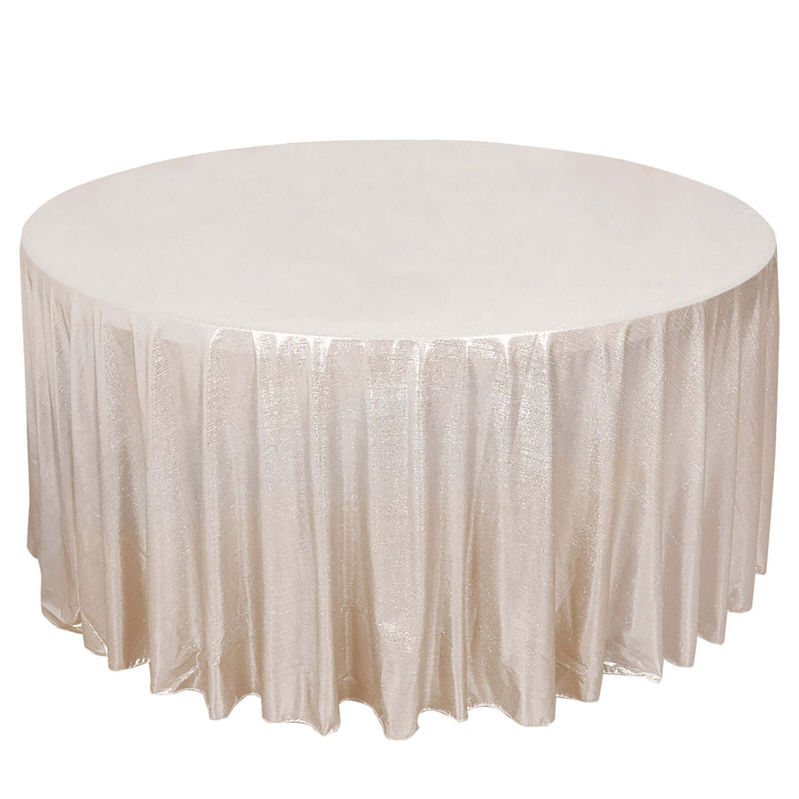120inch Shiny Beige Round Polyester Tablecloth With Shimmer Sequin Dots
