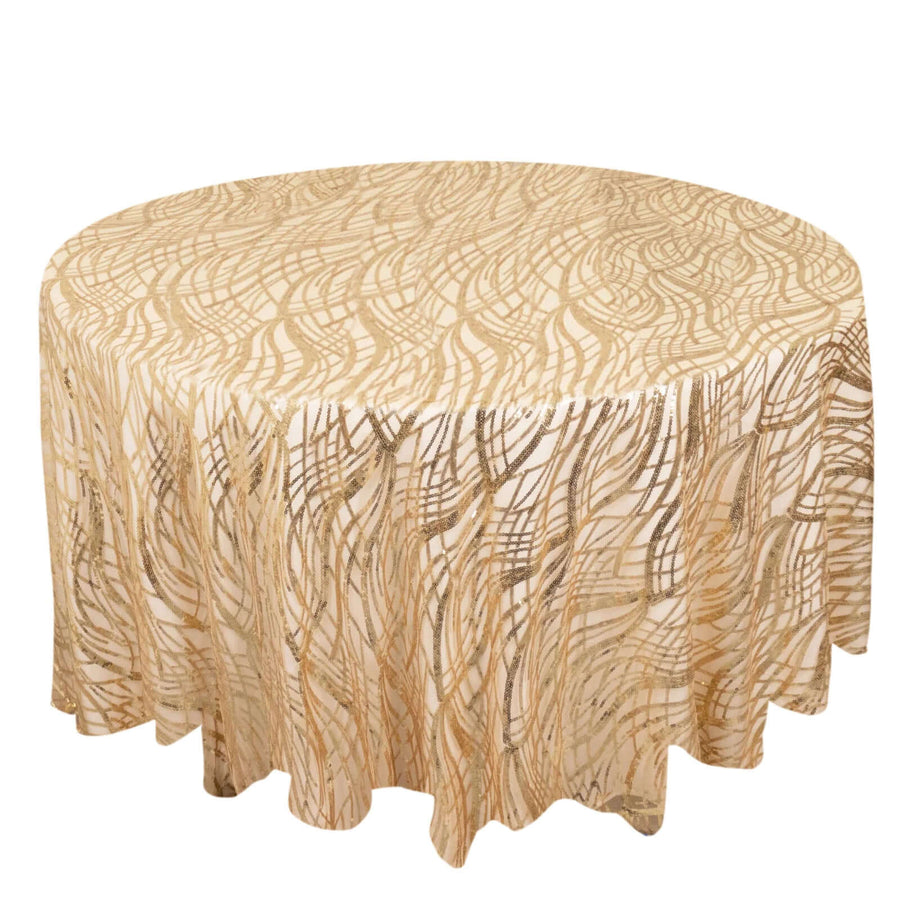 120inch Champagne Wave Mesh Round Tablecloth With Embroidered Sequins
