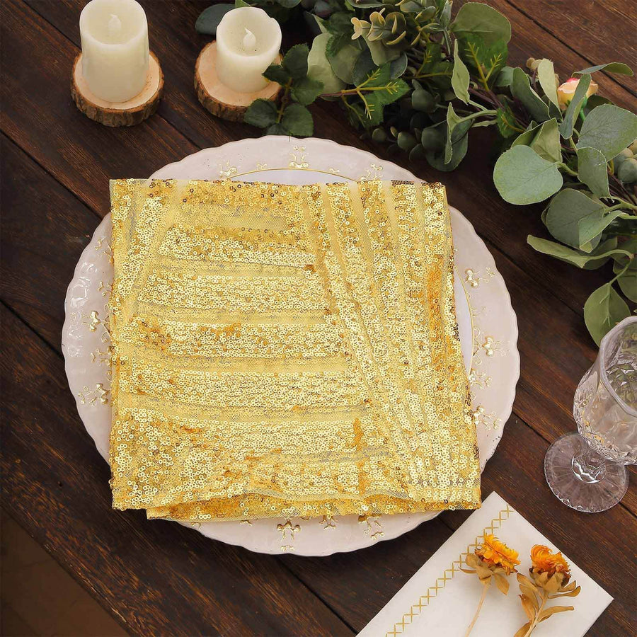 Gold Geometric Diamond Glitz Sequin Dinner Napkins, Decorative Reusable